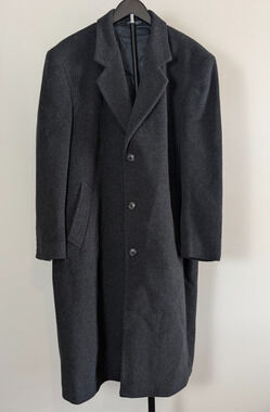 Vintage Overcoat Mens Charcoal Grey Cashmere Blend Notch Lapel Made in Bulgaria